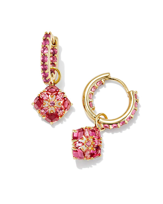 Kendra Scott Dira Crystal Huggie Earrings Gold Pink Mix-Earrings-Kendra Scott-E00429GLD-The Twisted Chandelier