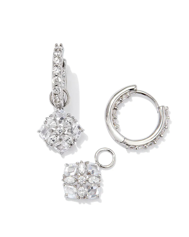 Kendra Scott Dira Crystal Huggie Earrings Silver White Crystal-Earrings-Kendra Scott-E00429RHD-The Twisted Chandelier