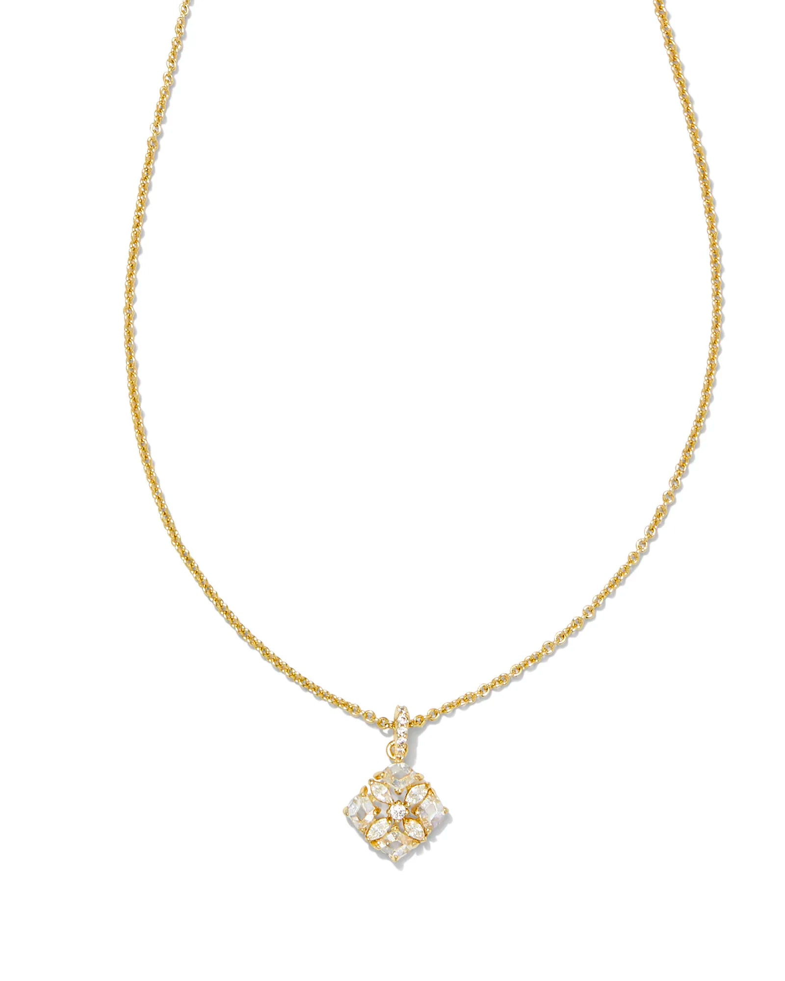 Kendra Scott Dira Crystal Huggie Short Pendant Necklace Gold White Crystal-Necklaces-Kendra Scott-N00469GLD-The Twisted Chandelier