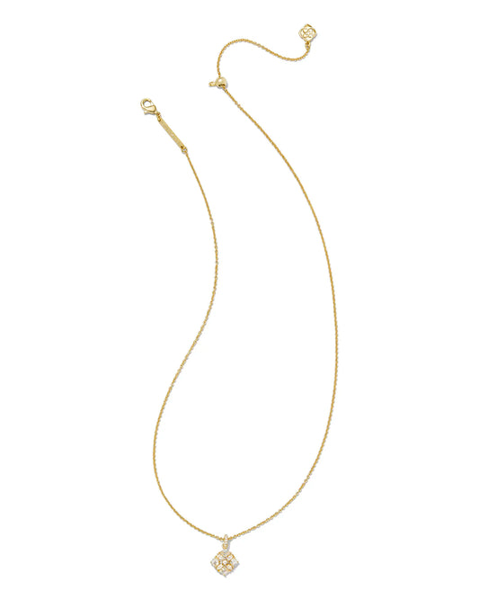 Kendra Scott Dira Crystal Huggie Short Pendant Necklace Gold White Crystal-Necklaces-Kendra Scott-N00469GLD-The Twisted Chandelier