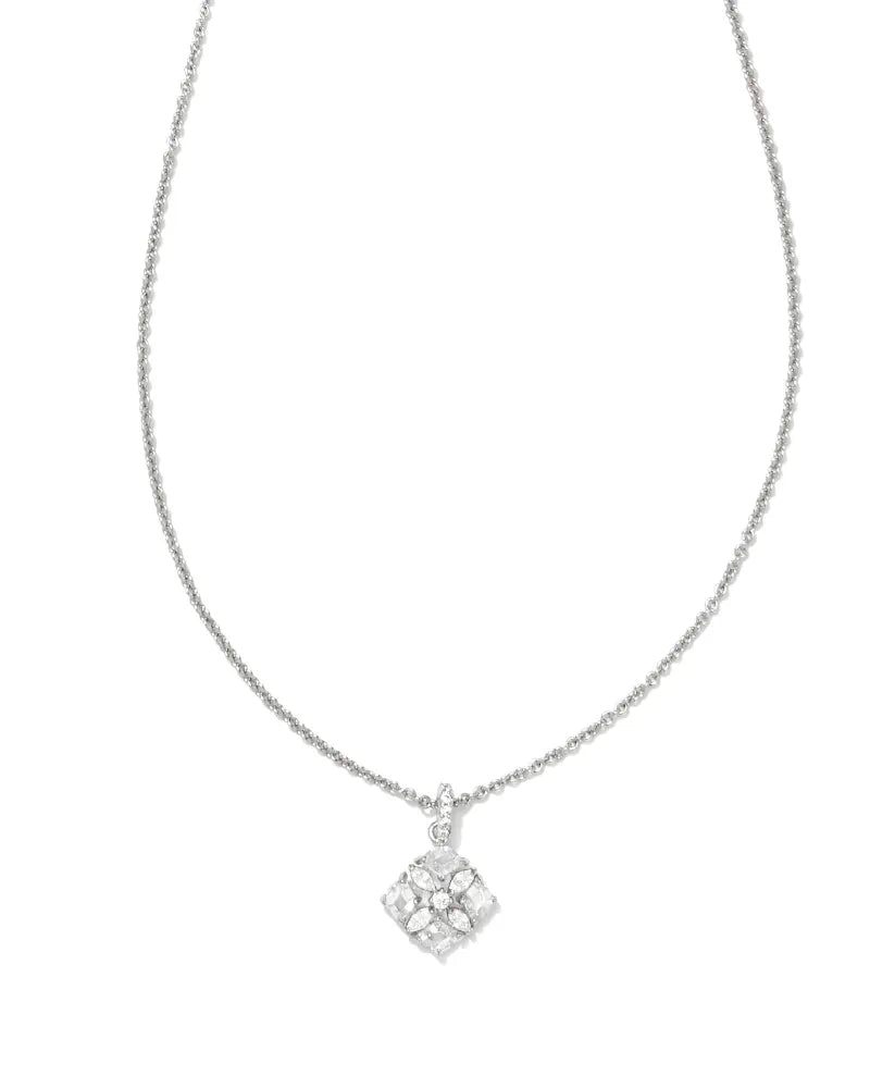 Kendra Scott Dira Crystal Short Pendant Necklace Silver White Crystal-Necklaces-Kendra Scott-N00469RHD-The Twisted Chandelier