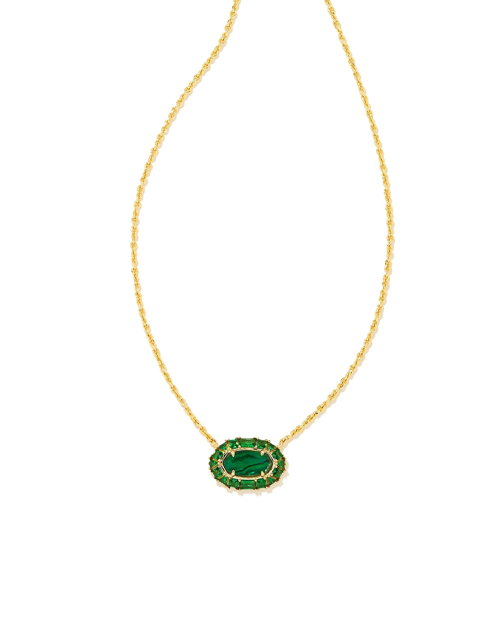 Kendra Scott Elisa Crystal Frame Short Pendant Necklace Gold Kelly Green Illusion-Necklaces-Kendra Scott-N00330GLD-The Twisted Chandelier