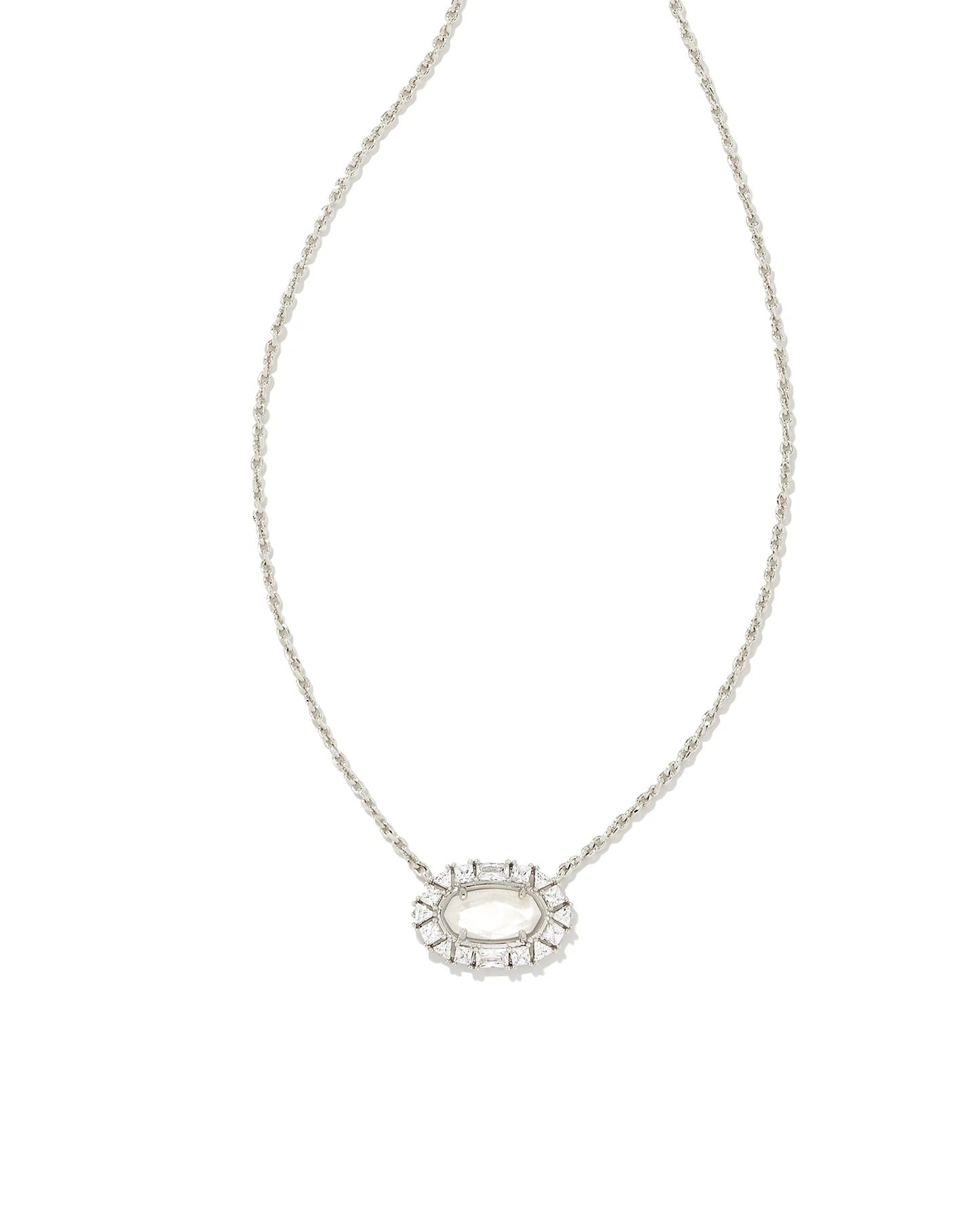 Kendra Scott Elisa Crystal Frame Short Pendant Necklace Silver Ivory Mother of Pearl-Necklaces-Kendra Scott-N00330RHD-The Twisted Chandelier