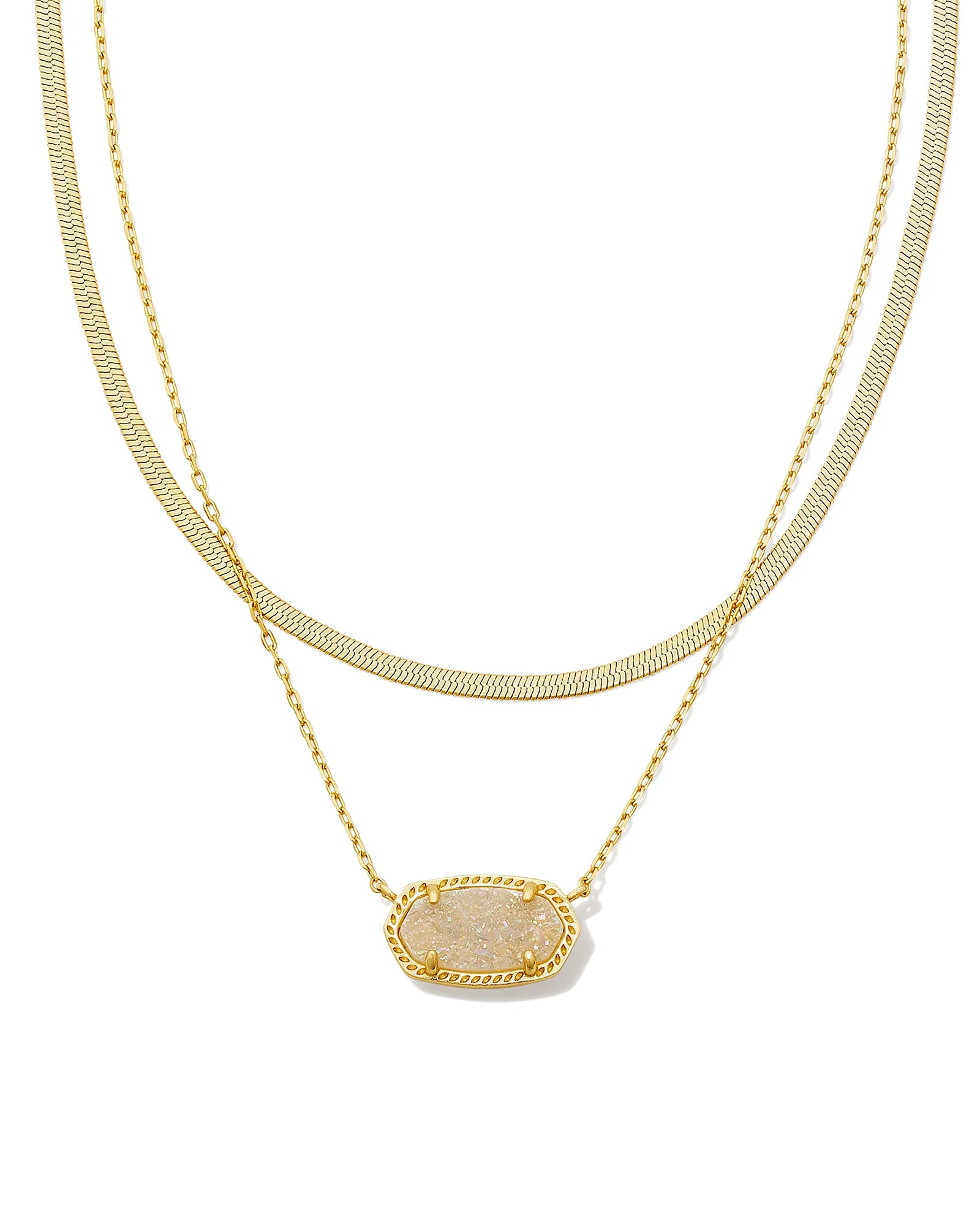 Kendra Scott Elisa Herringbone Multistrand Necklace Gold Iridescent Drusy-Necklaces-Kendra Scott-N00225GLD-The Twisted Chandelier