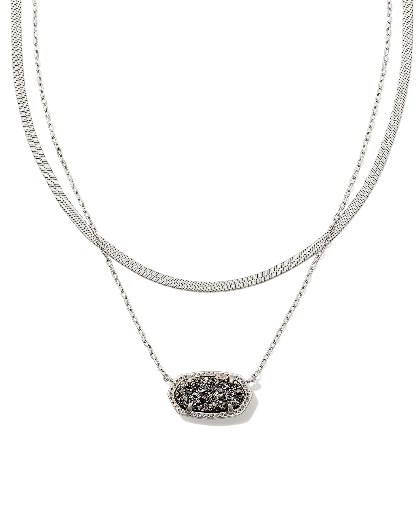 Kendra Scott Elisa Herringbone Multistrand Necklace Silver Platinum Drusy-Necklaces-Kendra Scott-N00225RHD-The Twisted Chandelier