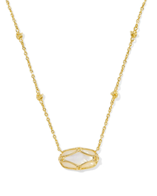 Kendra Scott Elisa Lattice Frame Short Pendant Necklace Gold Ivory Mother Of Pearl-Necklaces-Kendra Scott-N00987GLD-The Twisted Chandelier