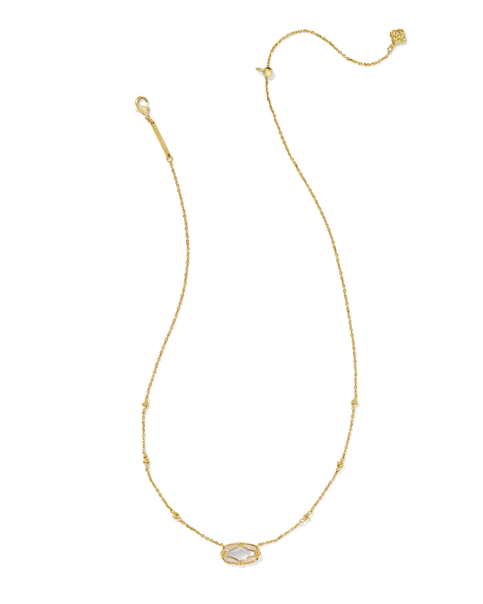 Kendra Scott Elisa Lattice Frame Short Pendant Necklace Gold Ivory Mother Of Pearl-Necklaces-Kendra Scott-N00987GLD-The Twisted Chandelier