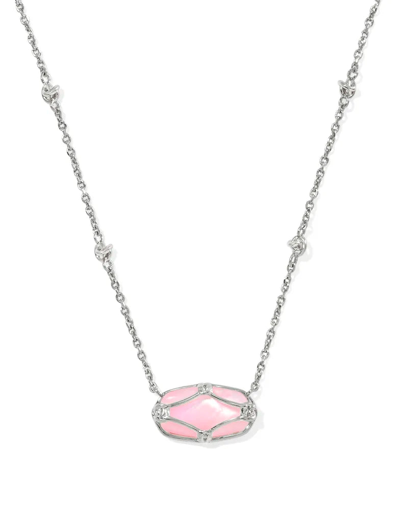 Kendra Scott Elisa Lattice Frame Short Pendant Necklace Silver Blush Ivory Mother Of Pearl-Necklaces-Kendra Scott-N00987RHD-The Twisted Chandelier