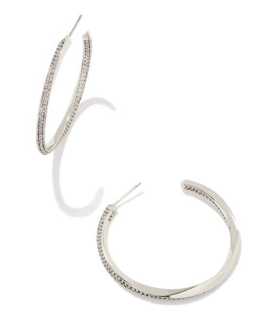 Kendra Scott Ella Hoop Earrings Silver White CZ-Earrings-Kendra Scott-E00251RHD-The Twisted Chandelier