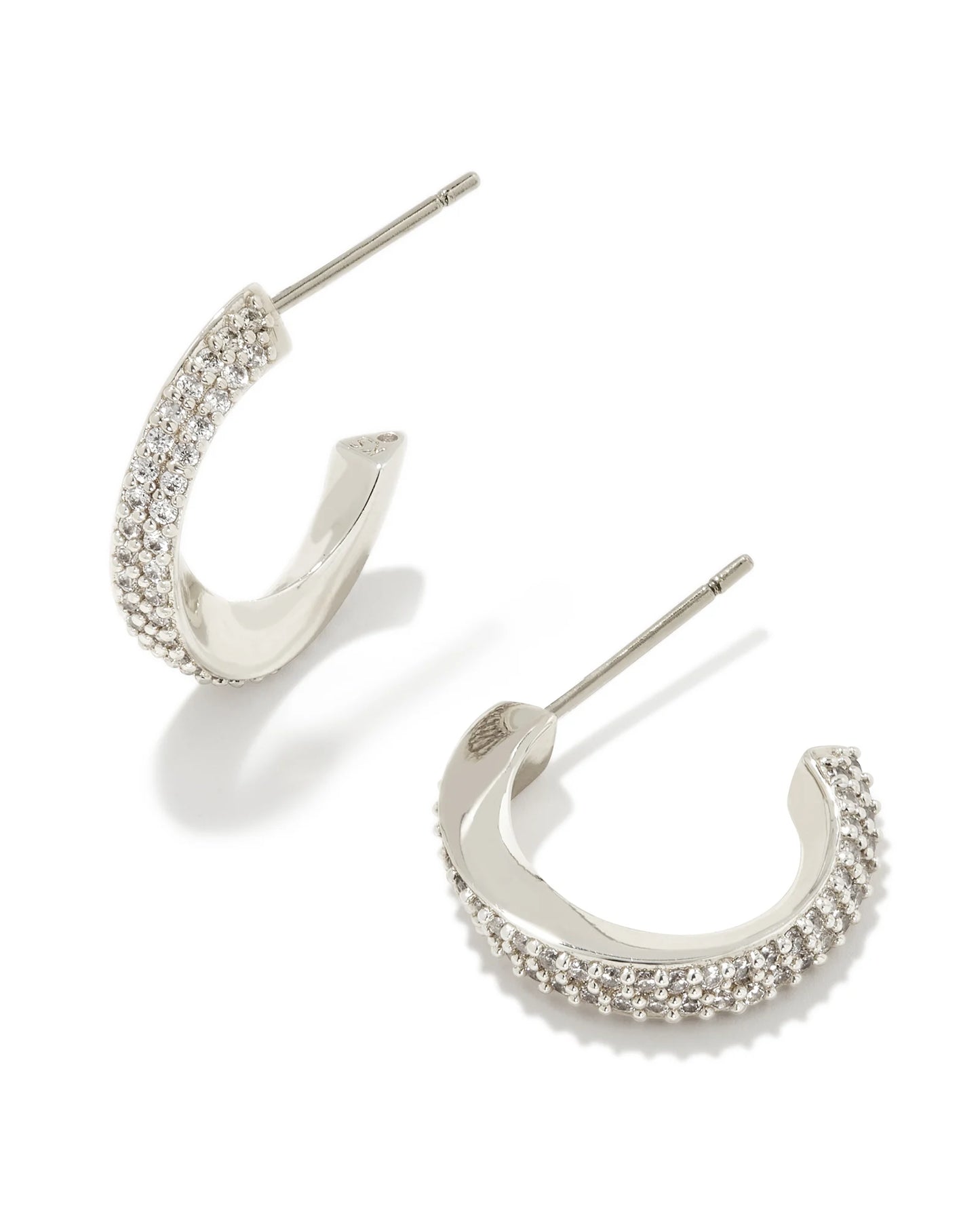 Kendra Scott Ella Huggie Earrings Silver White CZ-Earrings-Kendra Scott-E00254RHD-The Twisted Chandelier