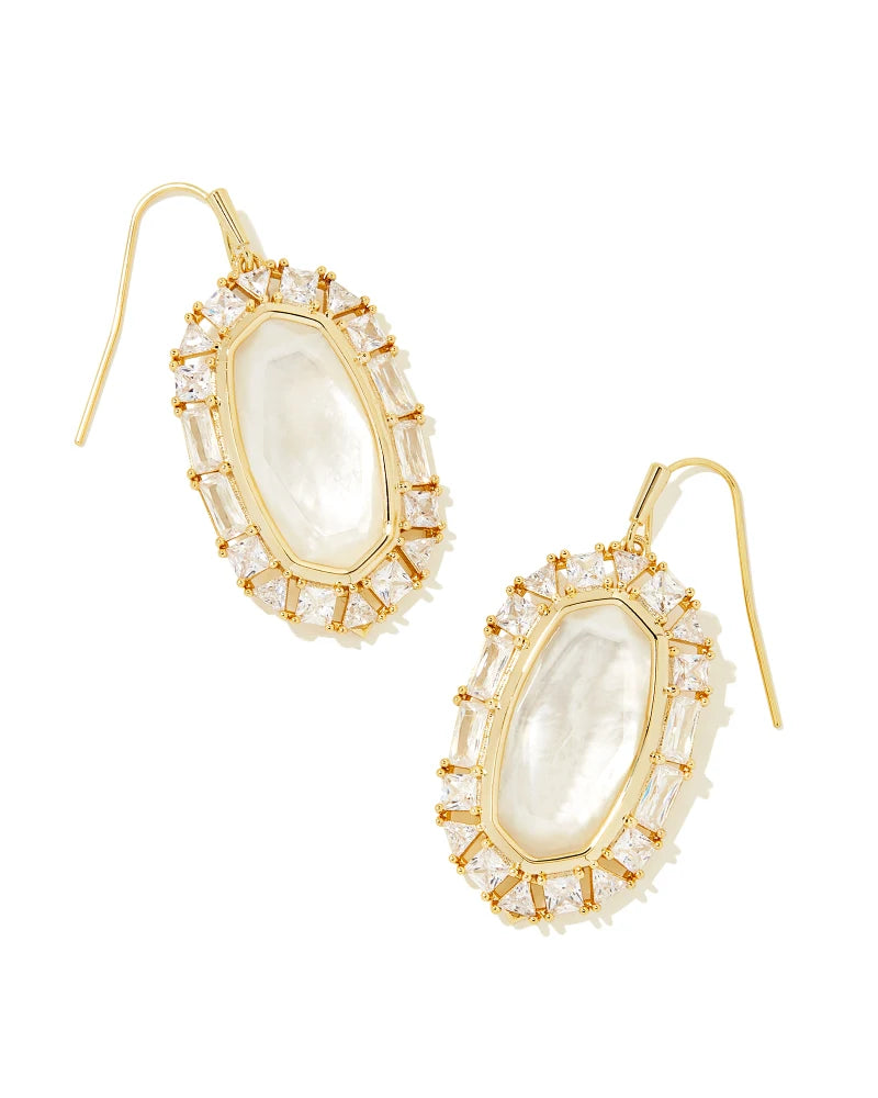 Kendra Scott Lee Crystal Frame Drop Earrings Gold Ivory Mother of Pearl-Earrings-Kendra Scott-E00250GLD-The Twisted Chandelier