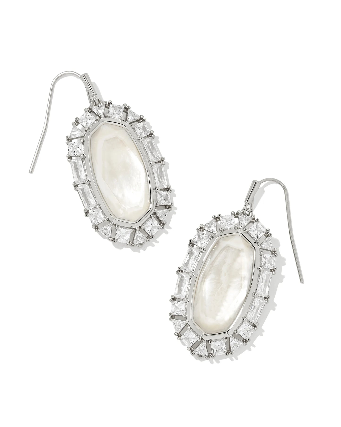 Kendra Scott Elle Crystal Frame Drop Earrings Silver Ivory Mother of Pearl-Earrings-Kendra Scott-E00249RHD-The Twisted Chandelier