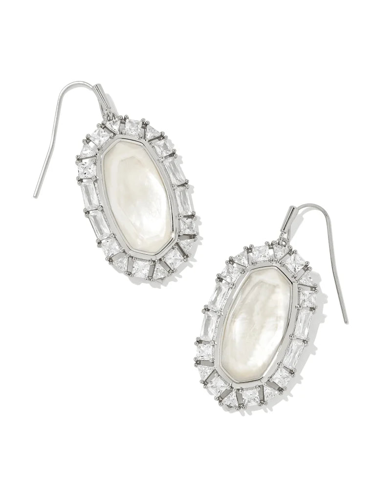Kendra Scott Lee Crystal Frame Drop Earrings Silver Ivory Mother of Pearl-Earrings-Kendra Scott-E00250RHD, wholesale exclusive-The Twisted Chandelier