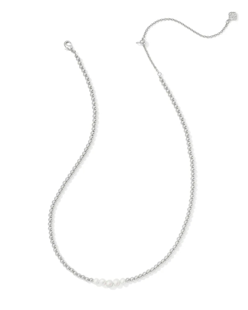 Kendra Scott Eve Beaded Strand Necklace Silver White Pearl-Necklaces-Kendra Scott-CR 07/31/24, FD 07/31/24, N00715RHD-The Twisted Chandelier