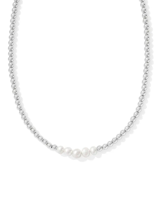 Kendra Scott Eve Beaded Strand Necklace Silver White Pearl-Necklaces-Kendra Scott-CR 07/31/24, FD 07/31/24, N00715RHD-The Twisted Chandelier