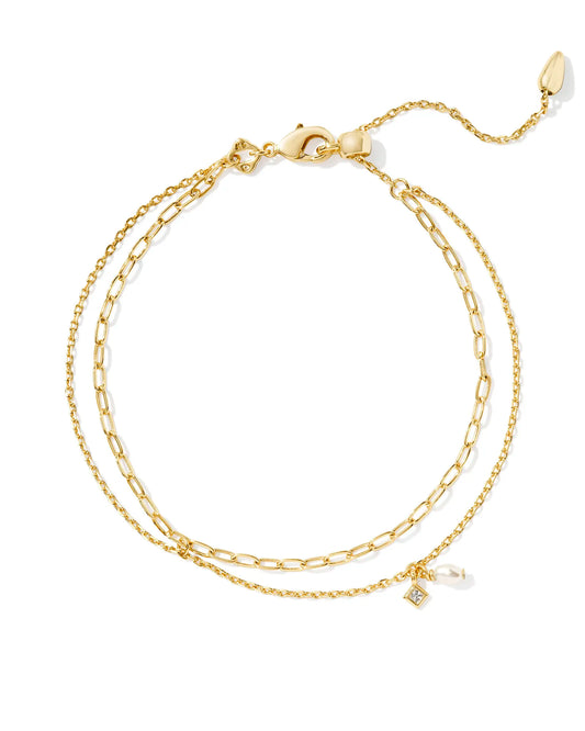 Kendra Scott Eve Multi Strand Bracelet Gold White Pearl-Bracelets-Kendra Scott-B00219GLD, CR 07/31/24, FD 07/31/24-The Twisted Chandelier