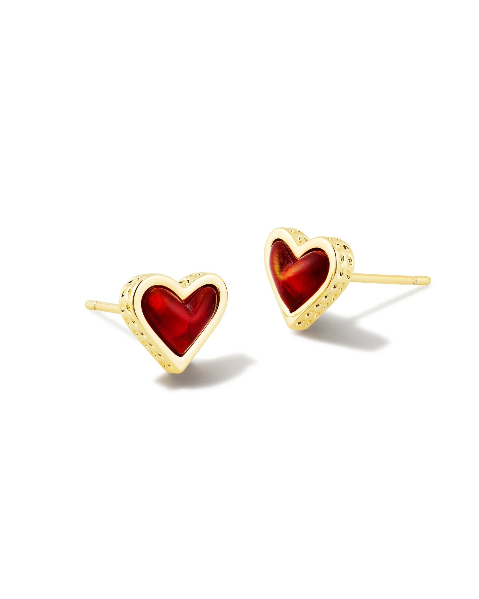 Kendra Scott Framed Ari Heart Stud Earrings Gold Red Opalescent Resin-Earrings-Kendra Scott-E00276GLD-The Twisted Chandelier