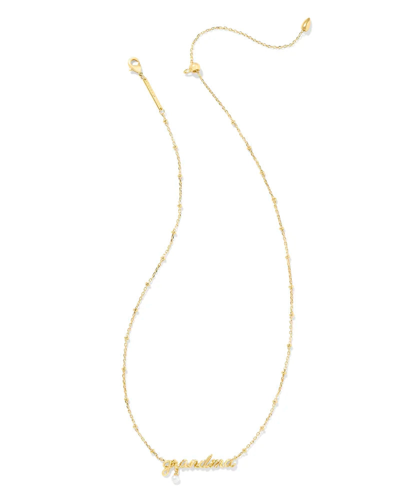 Kendra Scott Grandma Script Pendant Necklace Gold White Pearl-Necklaces-Kendra Scott-N00463GLD-The Twisted Chandelier