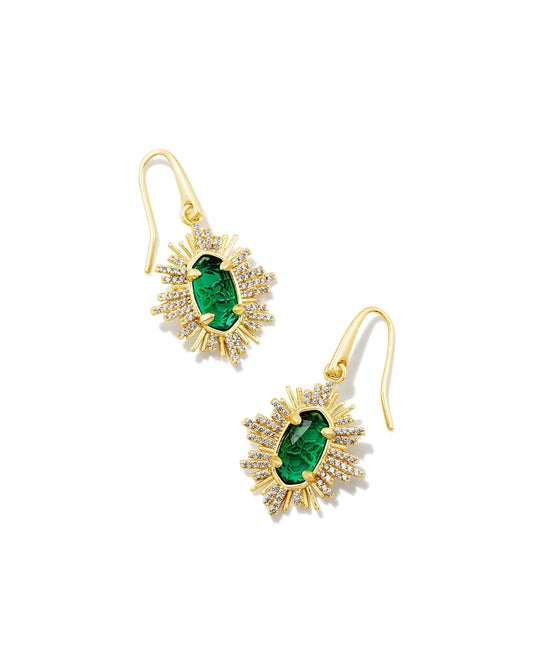 Kendra Scott Grayson Sunburst Drop Earring Gold Green Glass-Earrings-Kendra Scott-E00306GLD-The Twisted Chandelier