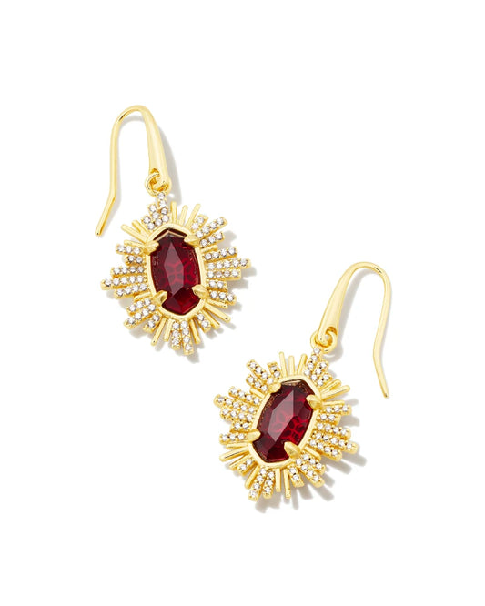 Kendra Scott Grayson Sunburst Drop Earring Gold Red Glass-Earrings-Kendra Scott-E00306GLD-The Twisted Chandelier