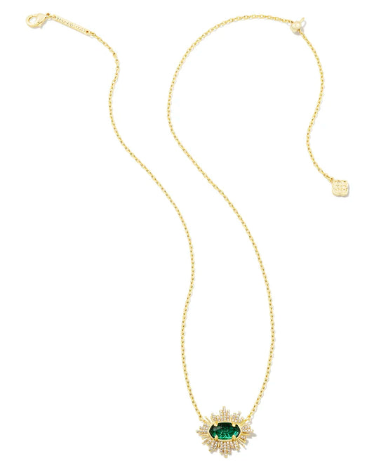 Kendra Scott Grayson Sunburst Frame Short Pendant Necklace Gold Green Glass-Necklaces-Kendra Scott-N00336GLD-The Twisted Chandelier