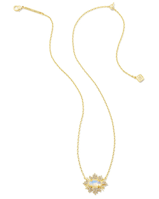 Kendra Scott Grayson Sunburst Frame Short Pendant Necklace Gold Iridescent Opalite Illusion-Necklaces-Kendra Scott-N00336GLD-The Twisted Chandelier