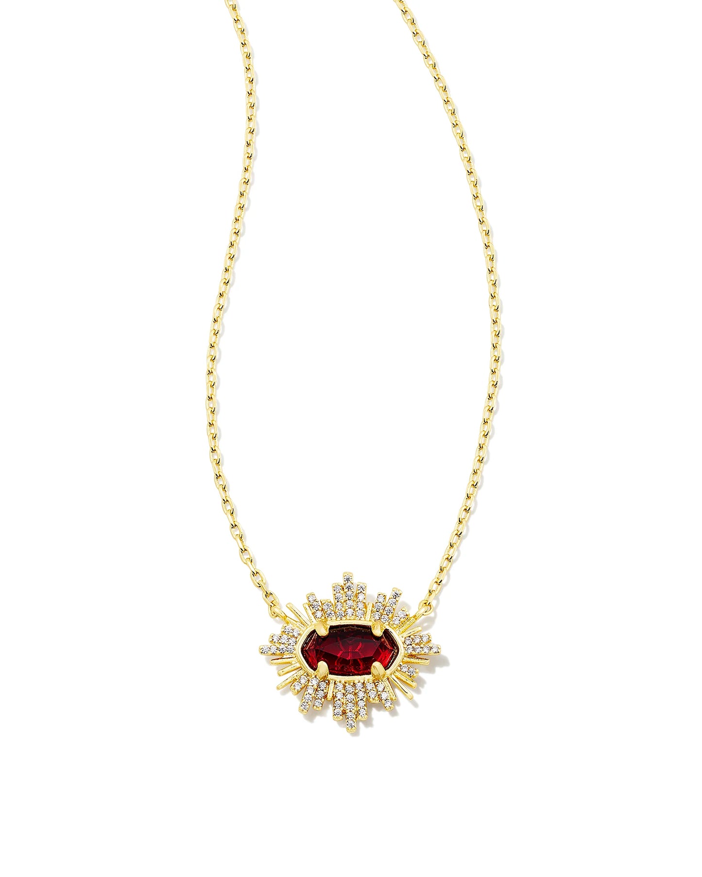 Kendra Scott Grayson Sunburst Frame Short Pendant Necklace Gold Red Glass-Necklaces-Kendra Scott-N00336GLD-The Twisted Chandelier
