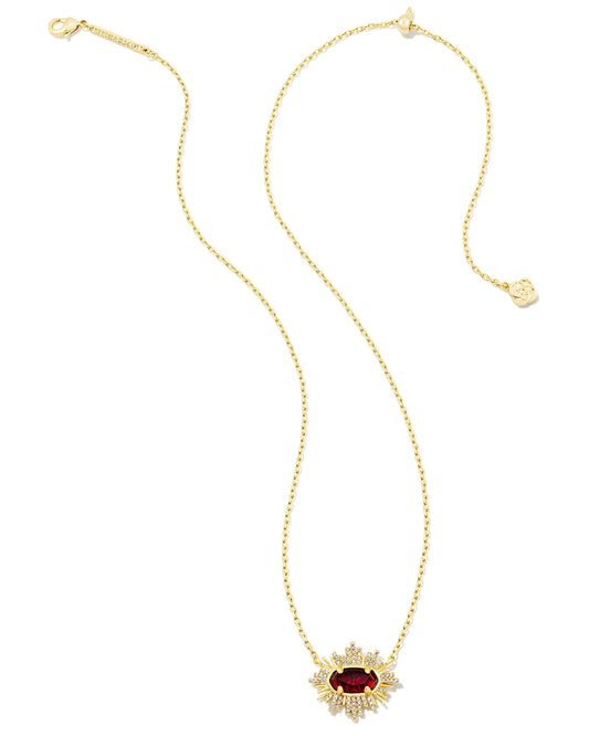 Kendra Scott Grayson Sunburst Frame Short Pendant Necklace Gold Red Glass-Necklaces-Kendra Scott-N00336GLD-The Twisted Chandelier