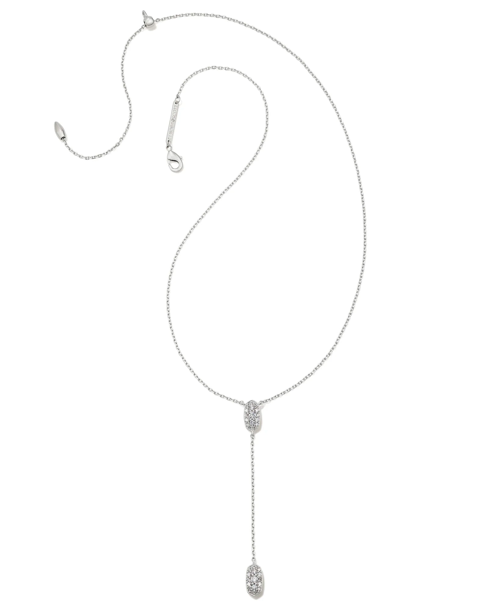 Kendra Scott Grayson Y Necklace Silver White CZ-Necklaces-Kendra Scott-N00328RHD-The Twisted Chandelier