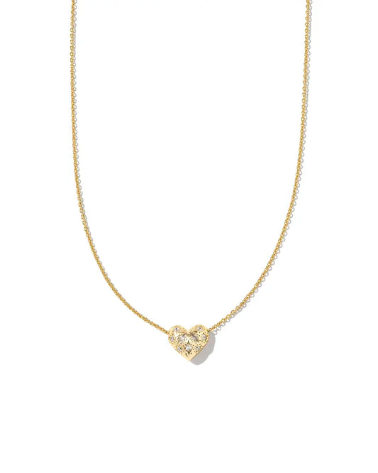 Kendra Scott Holland Heart Short Pendant Necklace Gold White Crystal-Necklaces-Kendra Scott-N00870GLD-The Twisted Chandelier