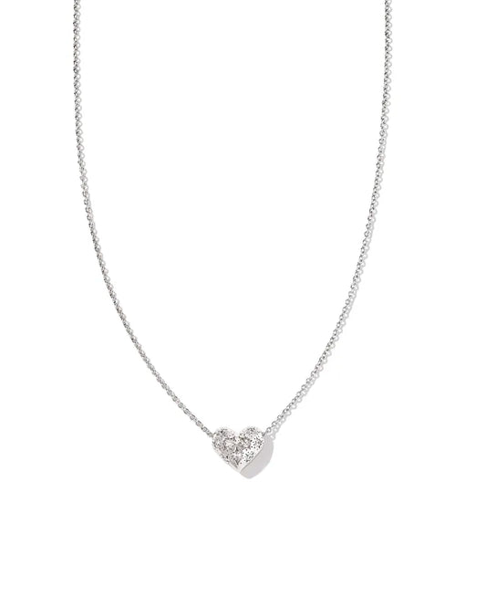 Kendra Scott Holland Heart Short Pendant Necklace Silver White Crystal-Necklaces-Kendra Scott-N00870RHD-The Twisted Chandelier