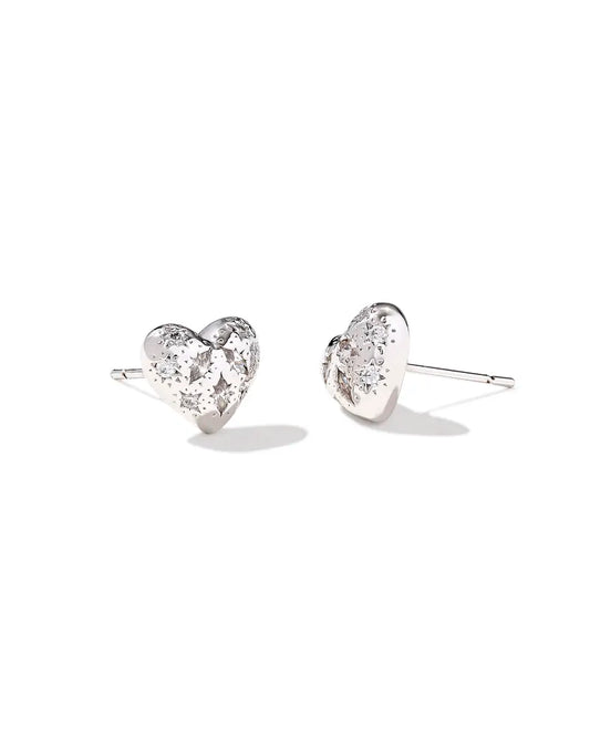 Kendra Scott Holland Heart Stud Earrings Silver White Crystal-Earrings-Kendra Scott-E00621RHD-The Twisted Chandelier