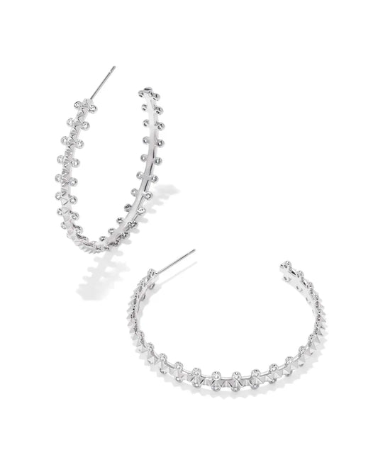 Kendra Scott Jada Hoop Earrings Silver White Crystal-Earrings-Kendra Scott-E00418RHD-The Twisted Chandelier