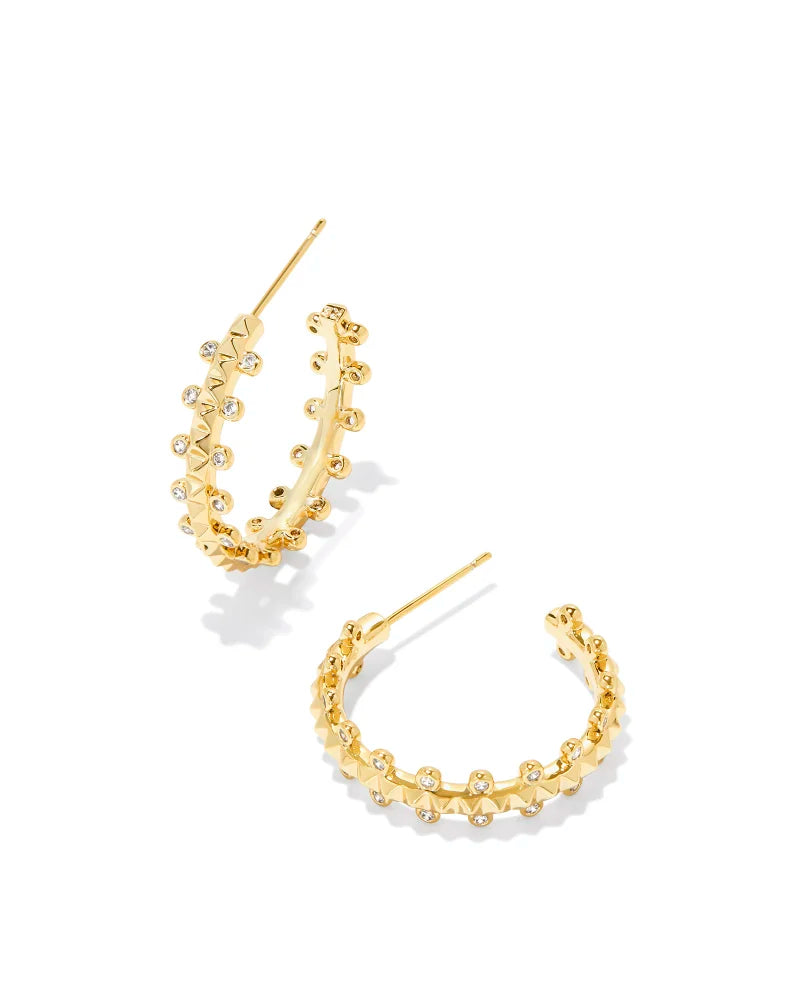 Kendra Scott Jada Small Hoop Earrings Gold White Crystal-Earrings-Kendra Scott-E00403GLD-The Twisted Chandelier