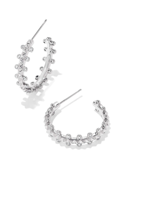 Kendra Scott Jada Small Hoop Earrings Silver White Crystal-Earrings-Kendra Scott-E00403RHD-The Twisted Chandelier