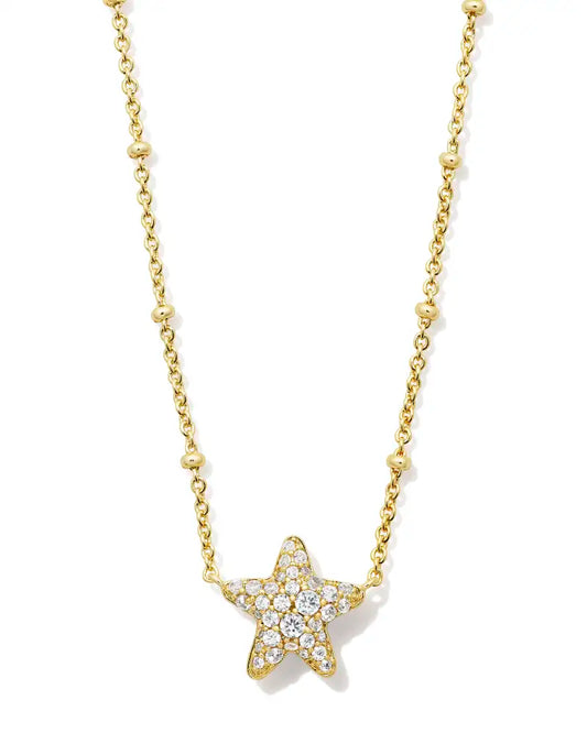 Kendra Scott Jae Star Pave Short Pendant Necklace Gold White Crystal-Necklaces-Kendra Scott-FD 05/20/24, N00583GLD-The Twisted Chandelier