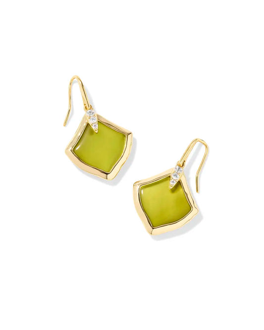 Kendra Scott Joelle Small Drop Earrings Gold Chartreuse Green Mother Of Pearl