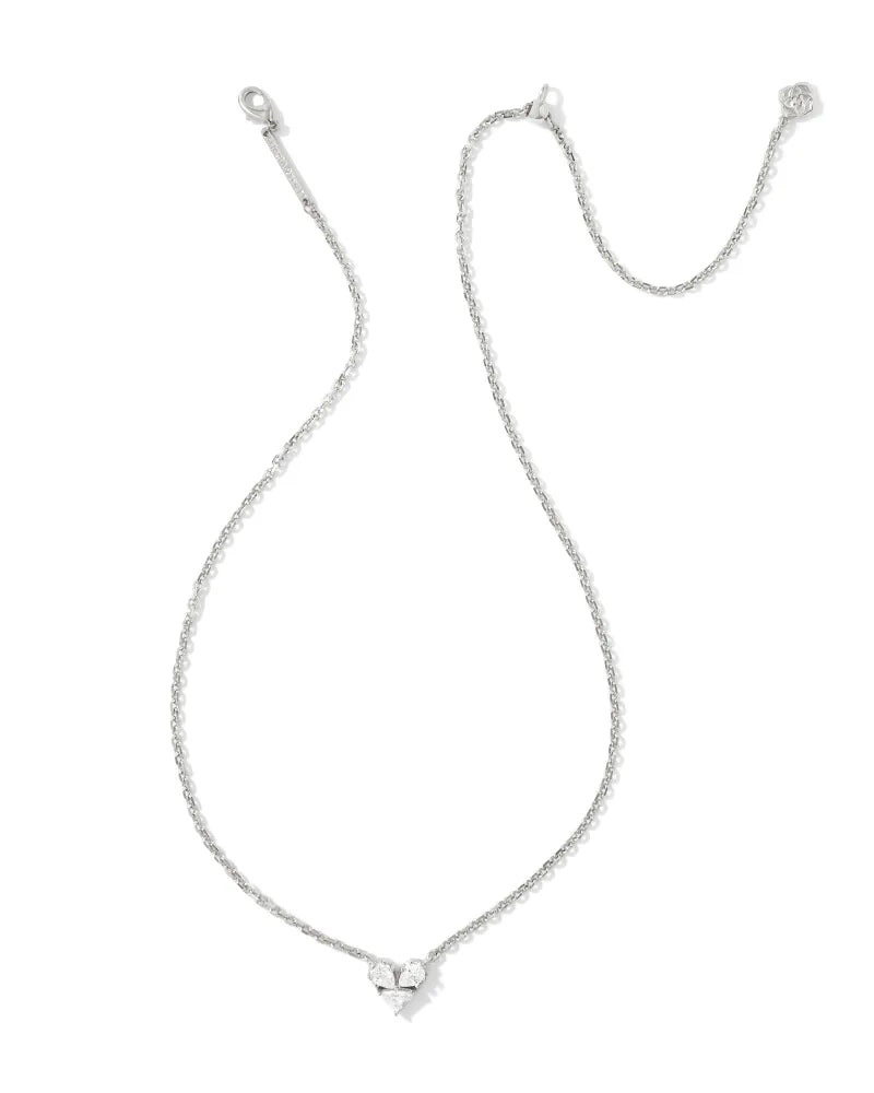 Kendra Scott Katy Heart Short Pendant Necklace Silver White CZ-Necklaces-Kendra Scott-N00366RHD-The Twisted Chandelier