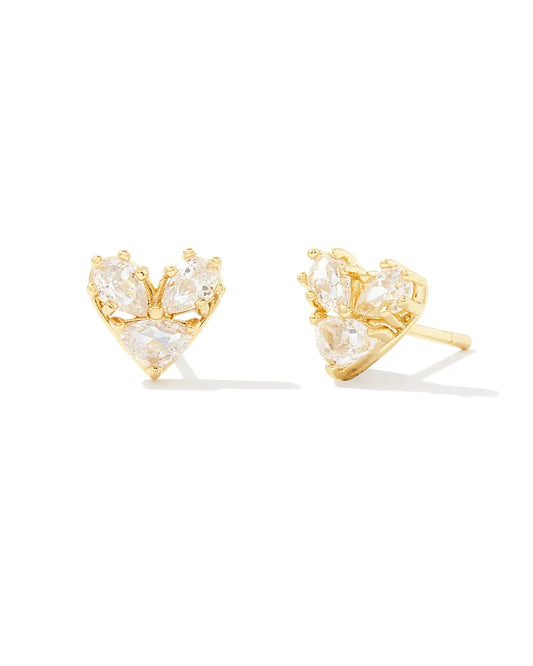 Kendra Scott Katy Heart Stud Earrings Gold White CZ-Earrings-Kendra Scott-E00308GLD-The Twisted Chandelier