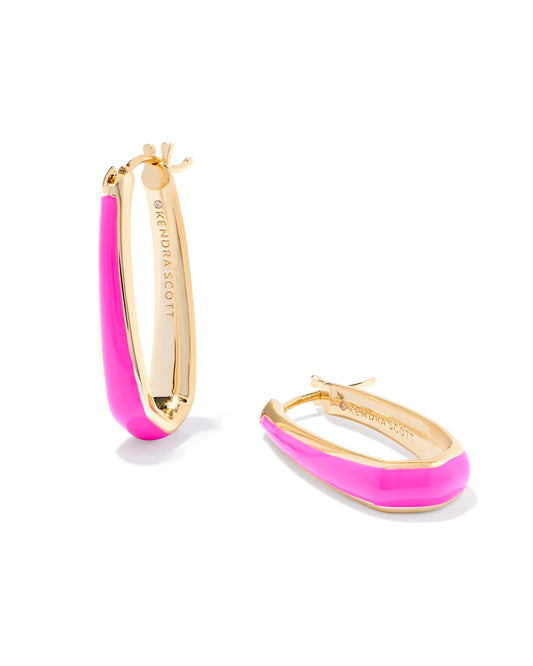 Kendra Scott Kelsey Hoop Earrings Gold Pink Enamel-Earrings-Kendra Scott-E00510GLD, FD 06/18/24-The Twisted Chandelier