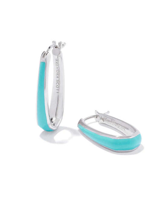 Kendra Scott Kelsey Hoop Earrings Silver Turquoise Enamel-Earrings-Kendra Scott-E00510RHD, FD 06/18/24-The Twisted Chandelier