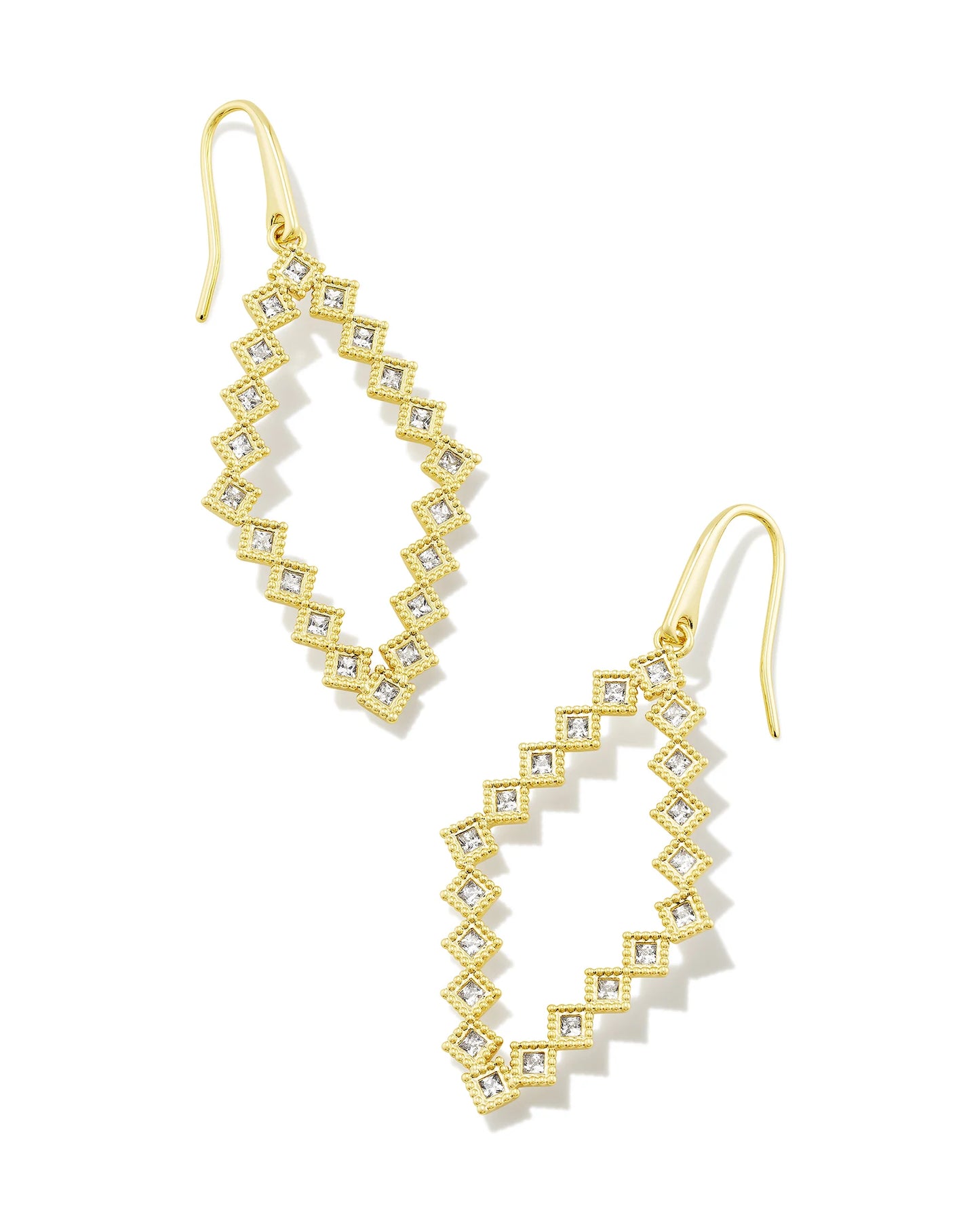 Kendra Scott Kinsley Open Frame Earrings Gold White CZ-Earrings-Kendra Scott-E00252GLD-The Twisted Chandelier