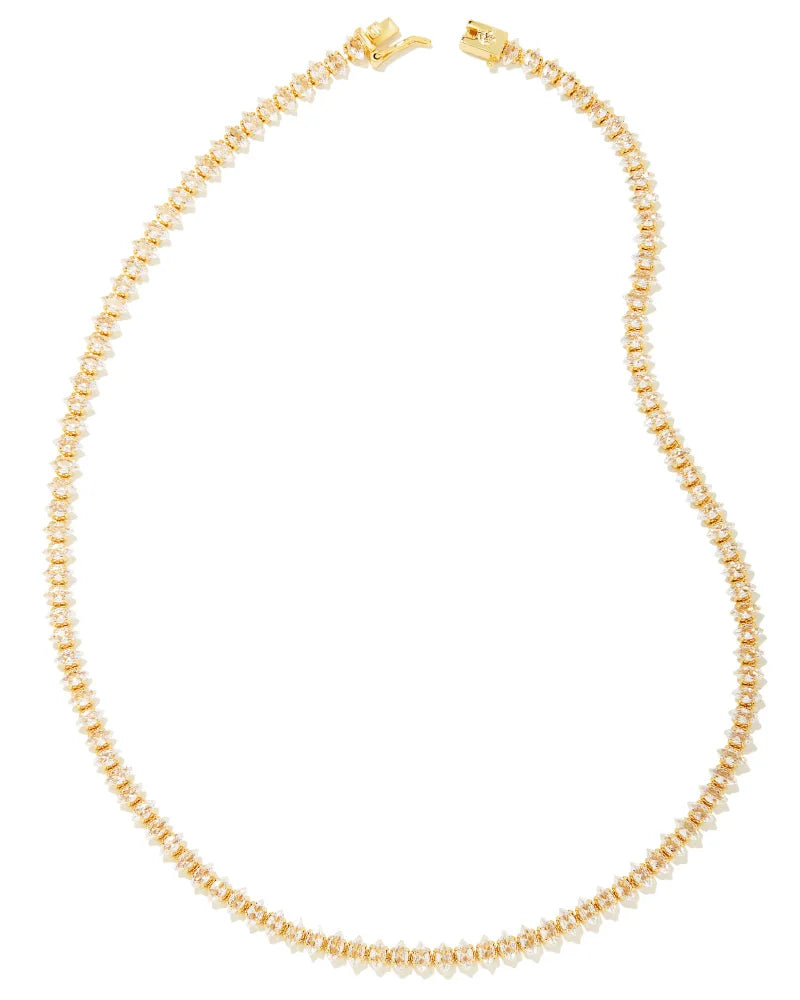 Kendra Scott Larsan Tennis Necklace Gold White CZ-Necklaces-Kendra Scott-N00183GLD-The Twisted Chandelier