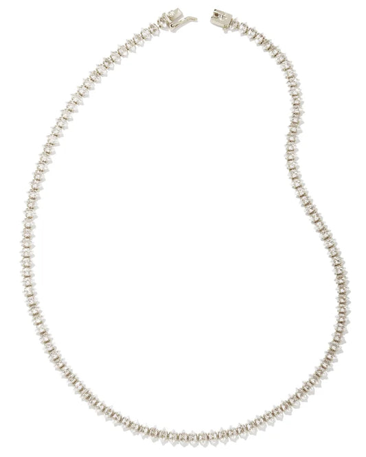 Kendra Scott Larsan Tennis Necklace Silver White CZ-Necklaces-Kendra Scott-N00183RHD-The Twisted Chandelier