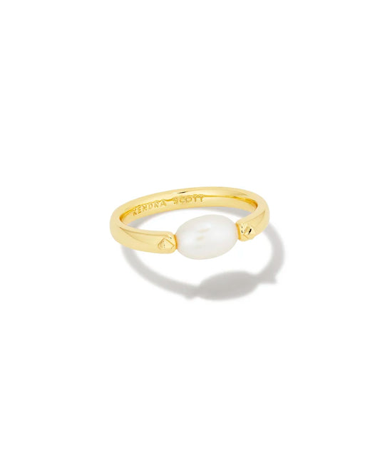 Kendra Scott Leighton Pearl Band Ring Gold White Pearl 7-Rings-Kendra Scott-R00032GLD-The Twisted Chandelier