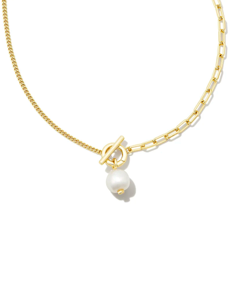 Kendra Scott Leighton Convertible Pearl Chain Necklace Gold White Pearl-Necklaces-Kendra Scott-N00220GLD-The Twisted Chandelier