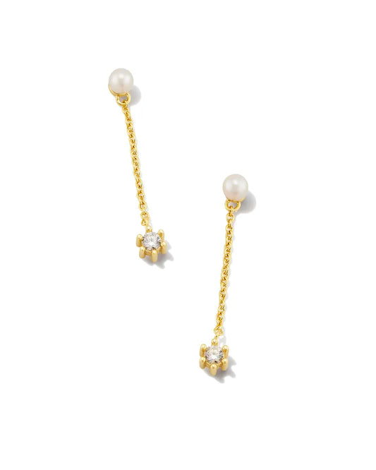Kendra Scott Leighton Pearl Linear Earrings Gold White Pearl-Earrings-Kendra Scott-E00156GLD-The Twisted Chandelier