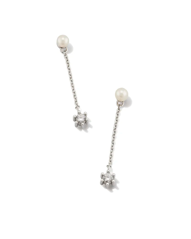Kendra Scott Leighton Pearl Linear Earrings Silver White Pearl-Earrings-Kendra Scott-E00156RHD-The Twisted Chandelier