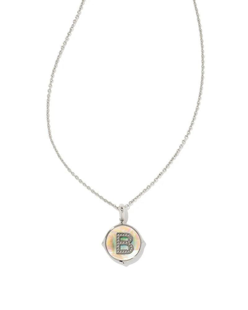 Kendra Scott Letter B Disc Pendant Necklace Rhodium Iridescent Abalone-Necklaces-Kendra Scott-N1800RHD-The Twisted Chandelier