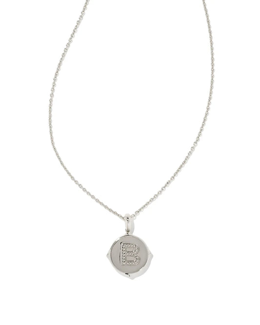 Kendra Scott Letter B Disc Pendant Necklace Rhodium Iridescent Abalone-Necklaces-Kendra Scott-N1800RHD-The Twisted Chandelier